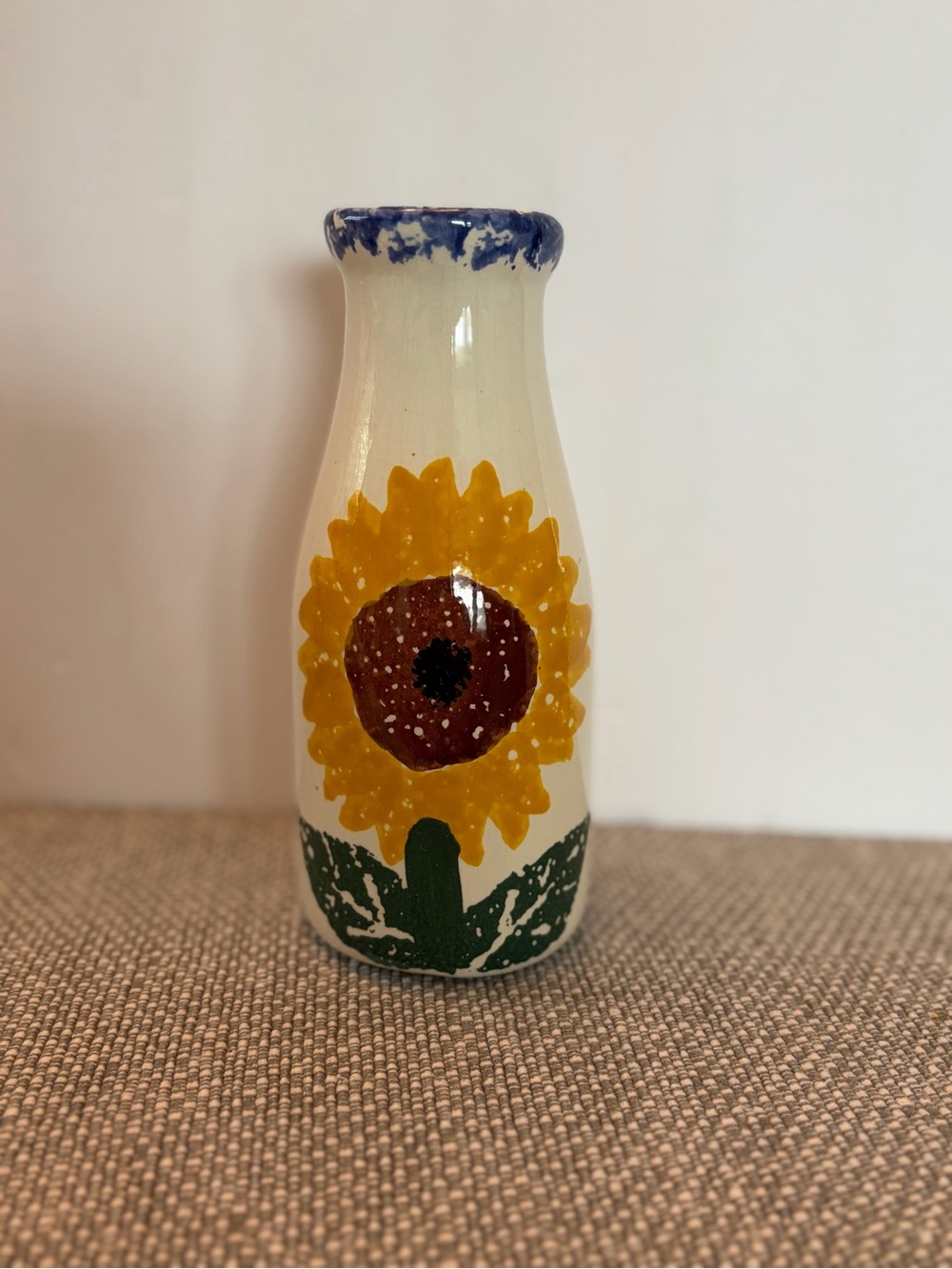Vintage Spongewear Crock Shop Santa Ana CA Pottery Sunflower Milk Bottle